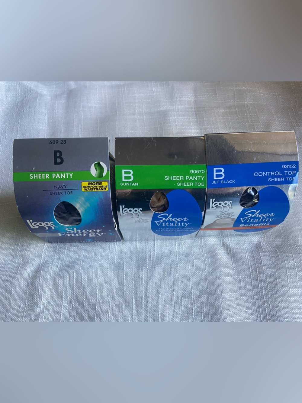 L'eggs Sheer Energy Vitality Panty Hosiery Trio Navy, Suntan, Jet Black Sz M Vtg